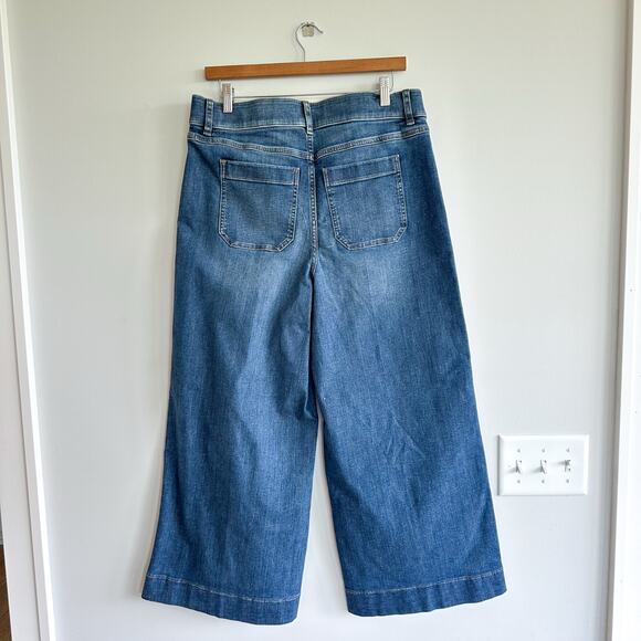 Spanx Denim Patch Pockets High Rise Cropped Wide Leg Jeans Blue XL NWT - Picture 3 of 10